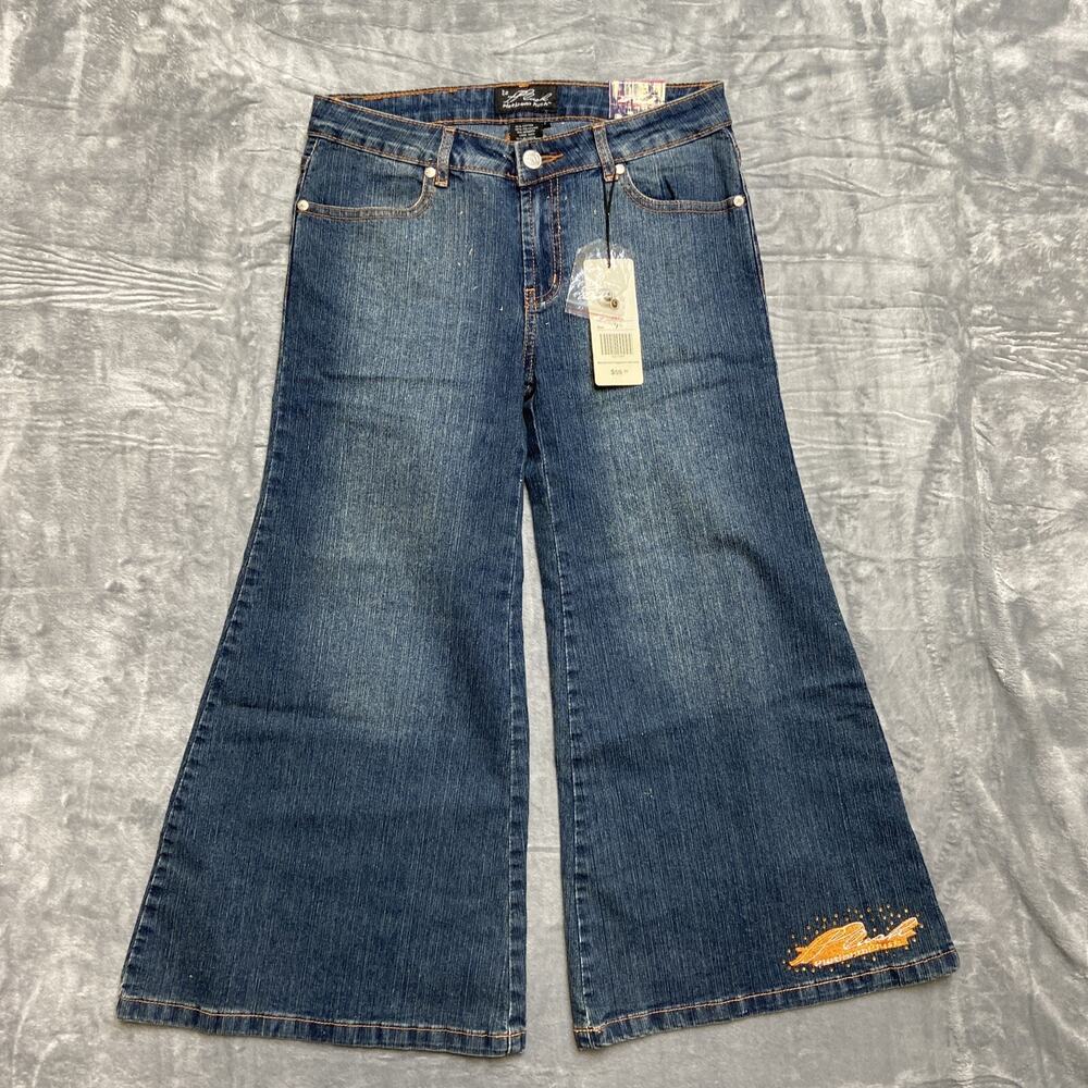 New Platinum Plush Wide Leg Bell Bottom Denim Capris Women’s Size 7 Blue‎ Denim